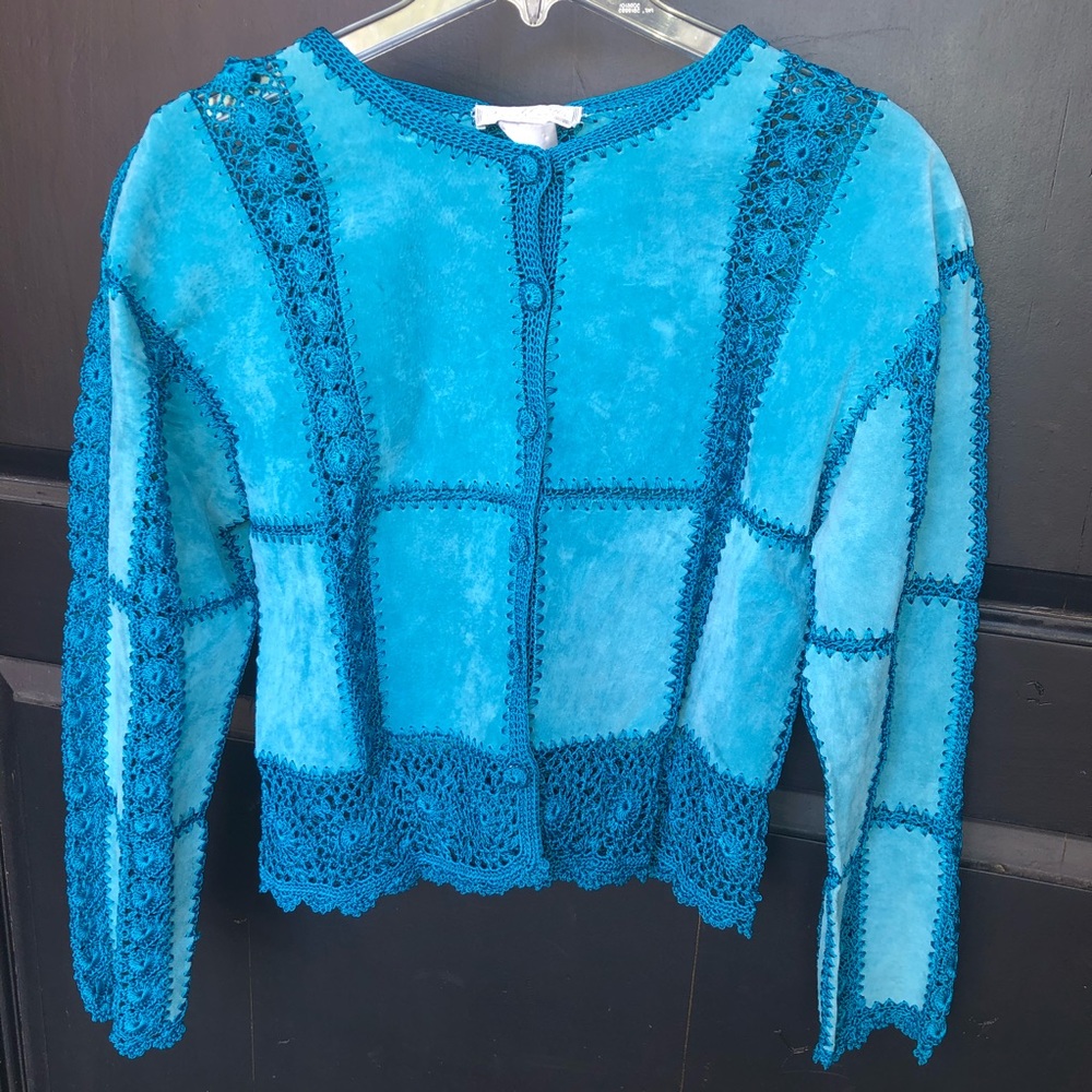 SMH BOUTIQUE LEATHER JACKET BOHO CROCHET SZ S